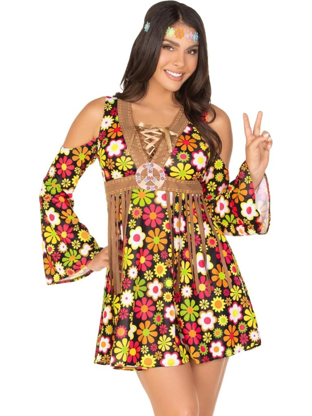 Boho Chic 2 Pc Starflower Hippie Costume Set with Dress & Headband for Festivals